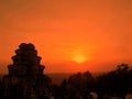 The tourists on the tops of hill in angkorwat complex