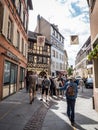 Tourists in the Petite France area of Strasbourg, France