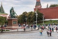 Tourists and townspeople have cathedral on the Red Square Royalty Free Stock Photo