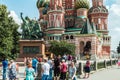 Tourists and townspeople in Red Square near the Pokrovsky Cathed Royalty Free Stock Photo