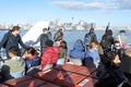 Tourists travel on a ferry in Auckland New Zealand