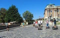 Tourists travel by hoverboard