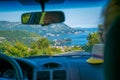 Tourists travel on the mountain roads of Montenegro by car.