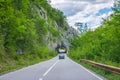 Tourists travel on the mountain roads of Montenegro