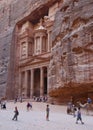 Tourists at the treasury monument of petra archaeological site in Jordan, Asia