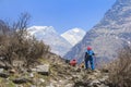 Tourists trekking in Himalaya Annapurna basecamp, Nepal Royalty Free Stock Photo