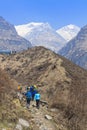 Tourists trekking in Himalaya Annapurna basecamp, Nepal Royalty Free Stock Photo