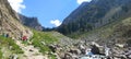 Tourists trekking in the valley of Chandanwari in Pahalgam