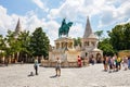 Tourists on the Trinity Square near Fisherman`s Bastion in Budapest, Hungary