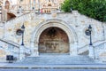 Tourists on the Trinity Square near Fisherman`s Bastion in Budapest, Hungary