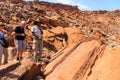 Tourists in Twyfelfontein, site of ancient rock engravings in the Kunene Region of north-western Namibia