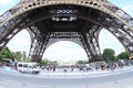 Tourists under Eiffel tower