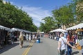 Tourists and vendors invade the streets downtown in Santa Fe New Mexico Royalty Free Stock Photo