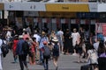 Tourists in Venice at vaporetto, water bus stop