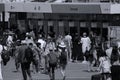 Tourists in Venice at vaporetto, water bus stop