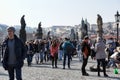 Tourists view Prague from Charles Bridge Royalty Free Stock Photo