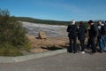Tourists View Sleeping Geysir of Iceland Royalty Free Stock Photo