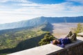 Tourists at viewpoint on Mount Penanjakan,The best views from Mount Bromo to the Sand Sea below