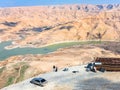 Tourists at viewpoint over Al Mujib dam in Jordan