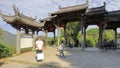 Tourists visit ancient decorated archway of anhui style, adobe rgb