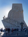 Tourists visit the Belem Monument to the Discoveries in Lisbon, Portugal.