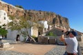 Tourists visit the city inside the mythical castle of Monemvasia Royalty Free Stock Photo