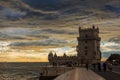 Visiting Belem Tower at sunset Royalty Free Stock Photo