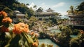 Tourists visit the famous Ubud Palace in Bali, Indonesia