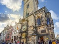 Tourists visit the medieval Astronomical Clock in Old Town Square in Prague Czechia