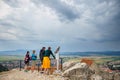 Tourists visit the medieval castle in Rasnov. Fortress was built between 1211 and 1225 Royalty Free Stock Photo