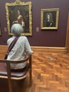 Visitors at The National Portrait Gallery (NPG) art gallery in London open after two years of refurbishments Royalty Free Stock Photo