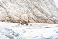 Tourists visit the Nigardsbreen Glacier, an arm of the Jostedalsbreen glacier, Jostedalsbreen National Park