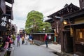 Tourists visit the old town in Takayama. Is a famous and popular place and is a conservation place