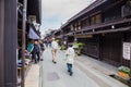 Tourists visit the old town in Takayama. Is a famous and popular place and is a conservation place