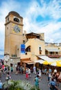 Tourists visit Piazza Umberto I the most famous square of the island of Capri