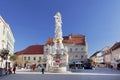 Tourists visit the Plague Column in Baden, Austria.