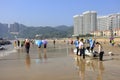 Tourists visit the shore of qingaowan sand bay, adobe rgb