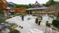 tourists visit stone garden in Enkoji Temple, Kyoto