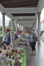 Tourists visit street souvenir market in Ljubljana, Slovenia