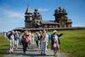 Tourists visiting on famous island of Kizhi in Russia Royalty Free Stock Photo