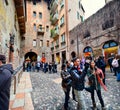 Tourists visiting the House of Juliet Capulet Giulietta Capuleti made famous by William Shakespeare love tragedy Romeo and Julie Royalty Free Stock Photo