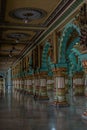 Tourists visiting the Interiors of the historic grand Mysore palace also called Amba Vilas palace