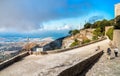 Tourists visiting medieval Venus Castle in historic town Erice at top of Mount Erice in Sicily.