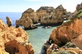 Tourists visiting the Natural features, cliffs and limestone formations of Ponta da Piedade