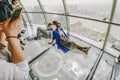 Tourists visiting Oriental Pearl Tower in Shanghai, China