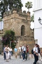 Tourists visiting royal palace in Seville, Spain