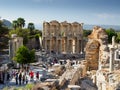 Tourists visiting the ruins Celsius Library of the ancient city, Ephesus, Turkey