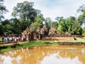 Tourists visiting sandstone temple, Cambodia