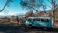 Tourists visiting a viewpoint and watching the landscape of the town of Amealco, Queretaro, Mexico