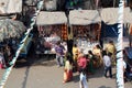 Tourists and visitors of famous Kalighat Kali Temple have rest near the shrine in Kolkata Royalty Free Stock Photo